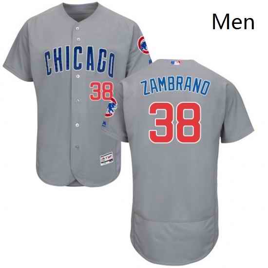 Mens Majestic Chicago Cubs 38 Carlos Zambrano Grey Road Flex Base Authentic Collection MLB Jersey